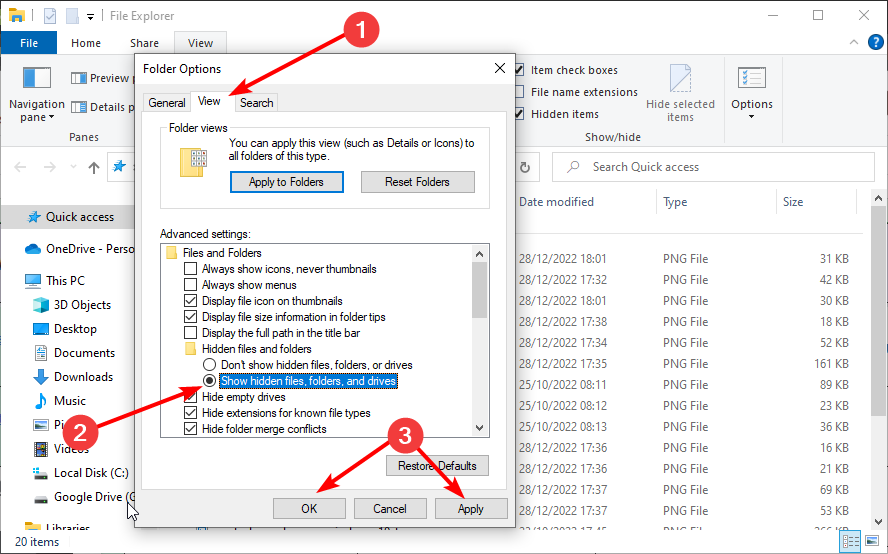 Показ скрытых файлов и папок в Проводнике