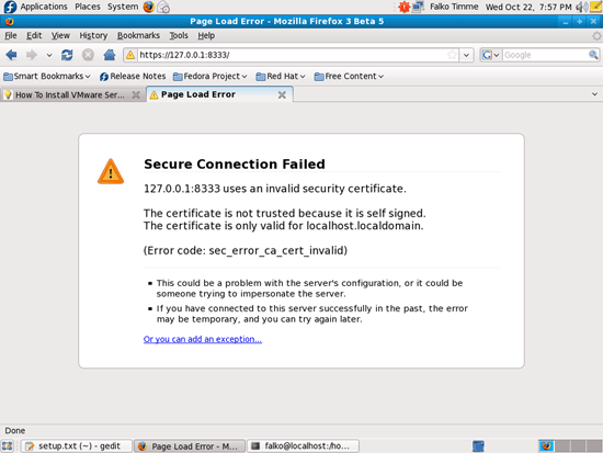 Предупреждение Firefox о самоподписанном сертификате