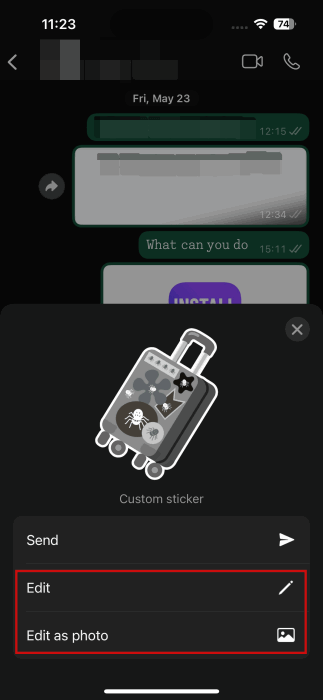 Параметры редактирования пользовательского эмодзи в WhatsApp