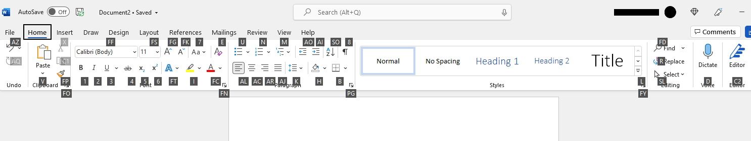 KeyTips для вкладки Главная в Word