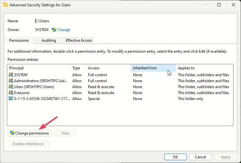 изменение разрешений и владельца