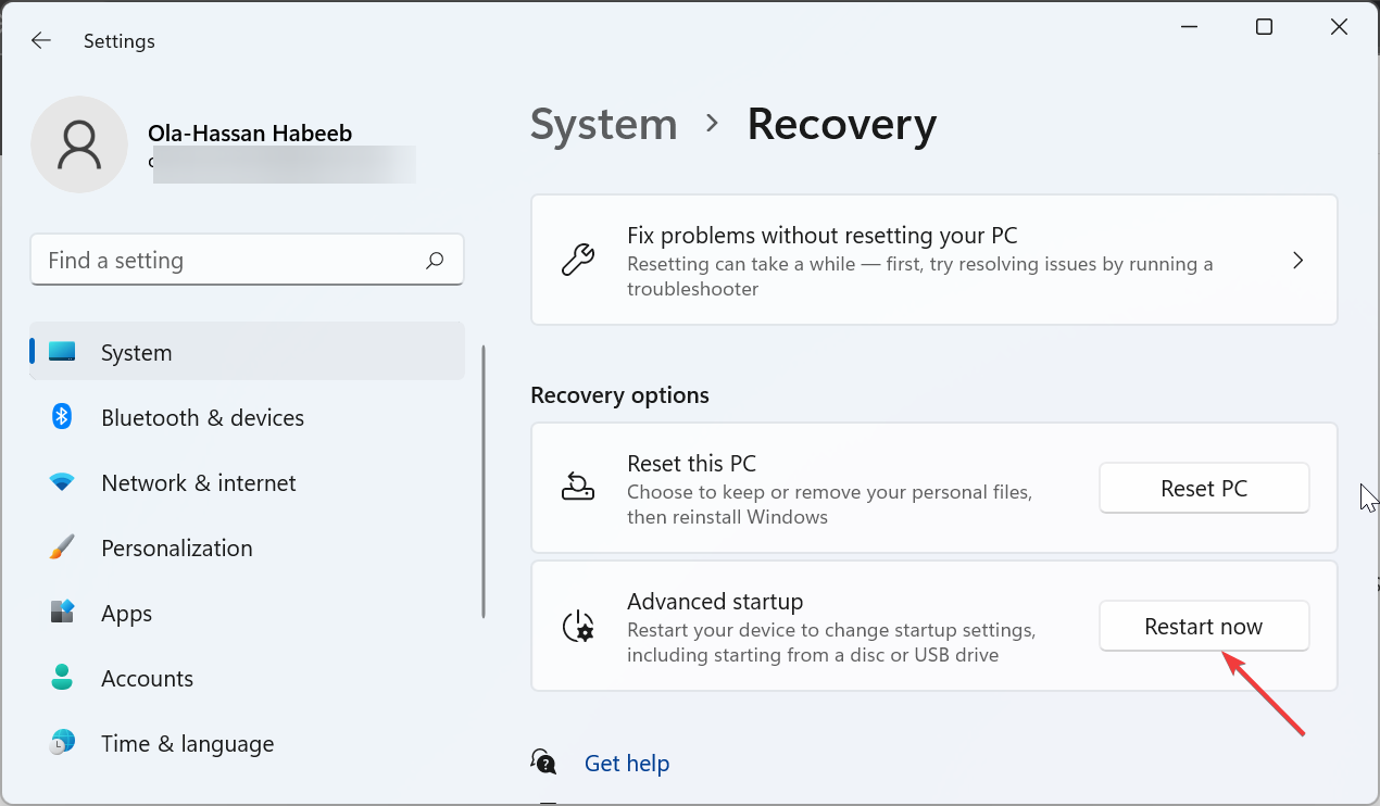 Параметр «Перезапустить сейчас» в Windows — окно с синим фоном и вариантами восстановления