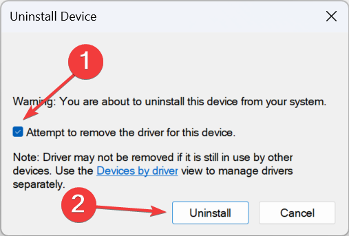 Подтверждение удаления драйвера устройства
