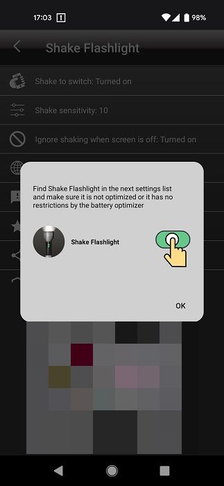 Проверочное уведомление в приложении Shake Flashlight