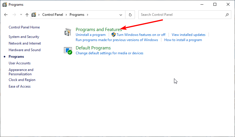 program and features