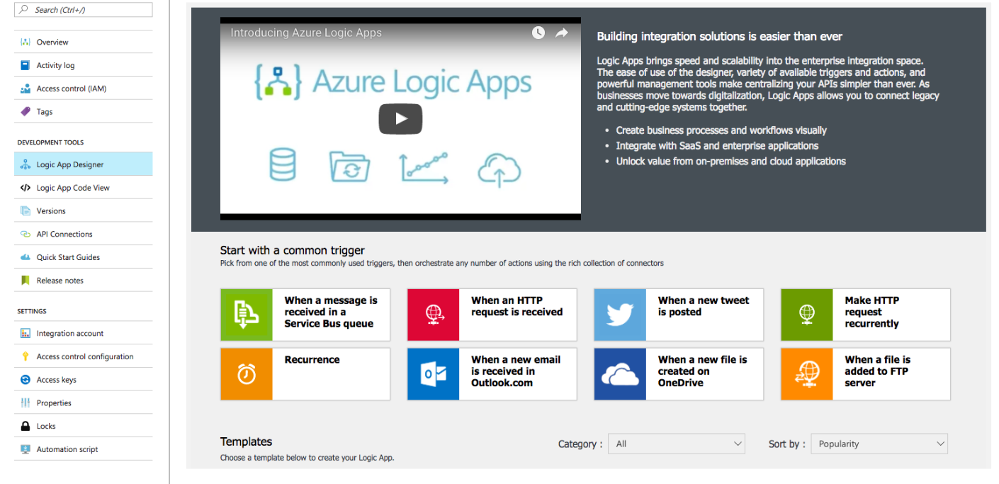 Экран конструктора Logic App