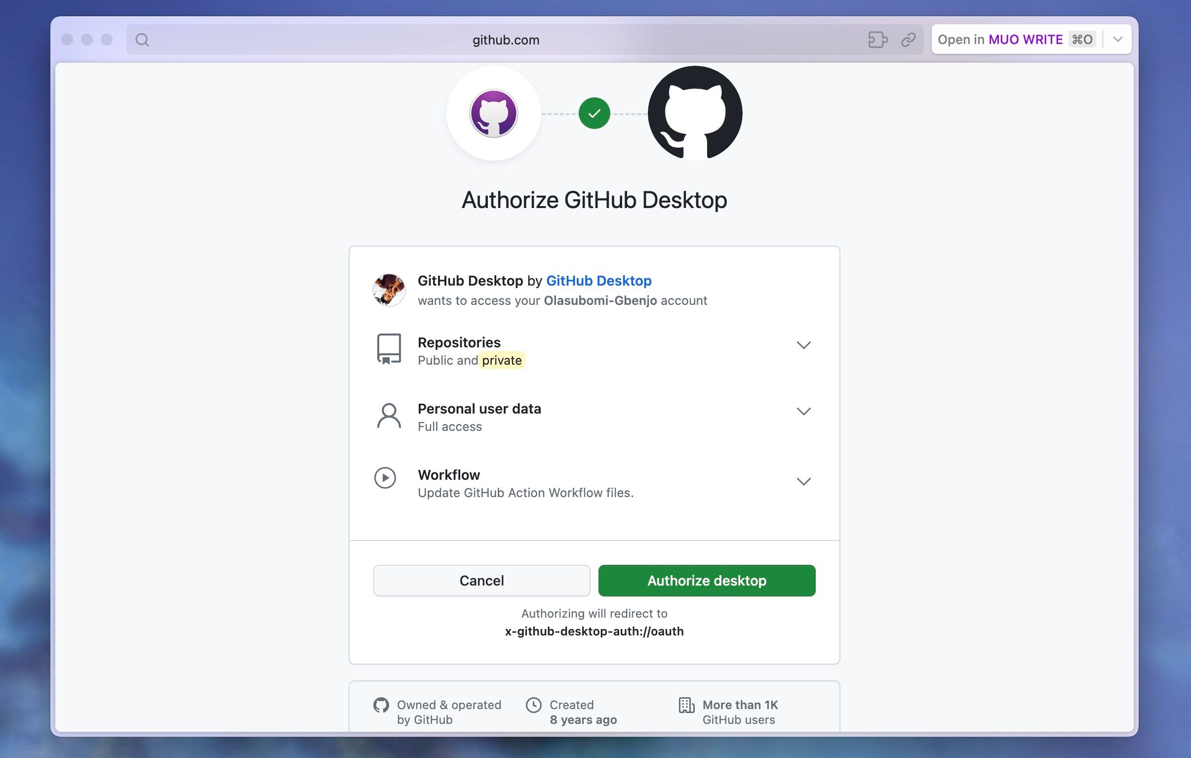 Authorize GitHub Desktop