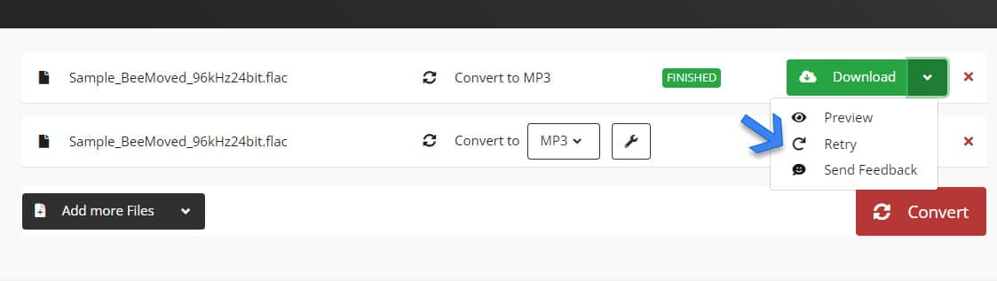 Opzione per aggiungere altri file alla conversione online