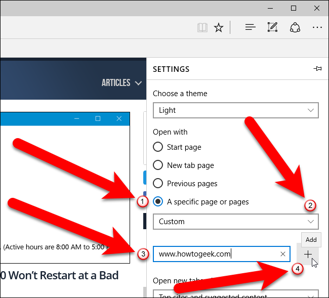 Добавление URL в Microsoft Edge