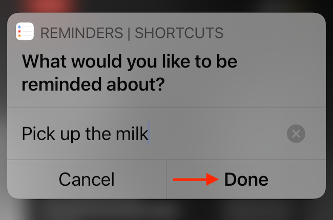 Введите текст напоминания в появившемся поле и нажмите «Готово».