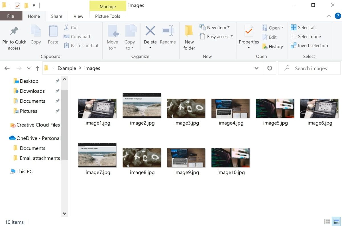 Диспетчер файлов с папкой images и миниатюрами