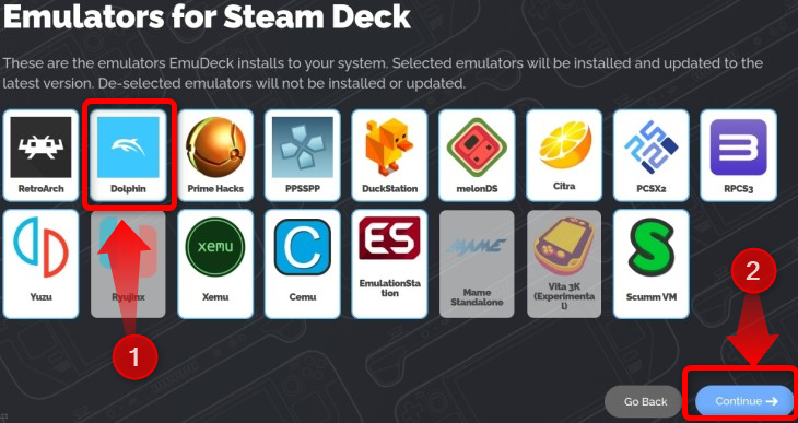 Выберите Dolphin в списке эмуляторов, которые нужно установить