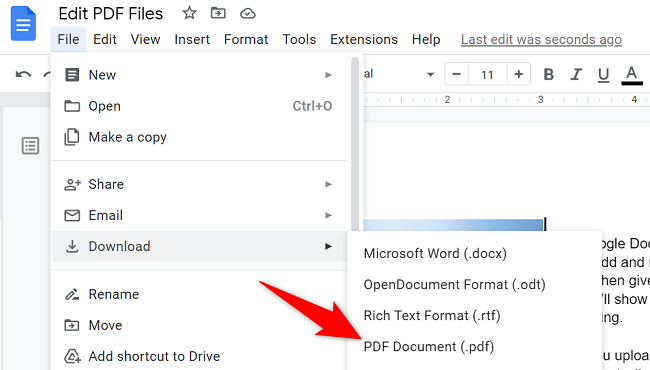 Select File > Download > PDF Document.