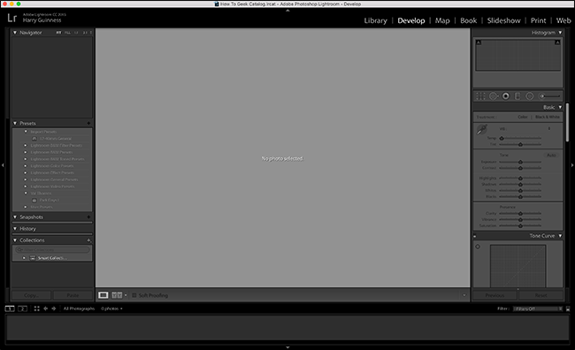 Новый пустой каталог открыт в Lightroom