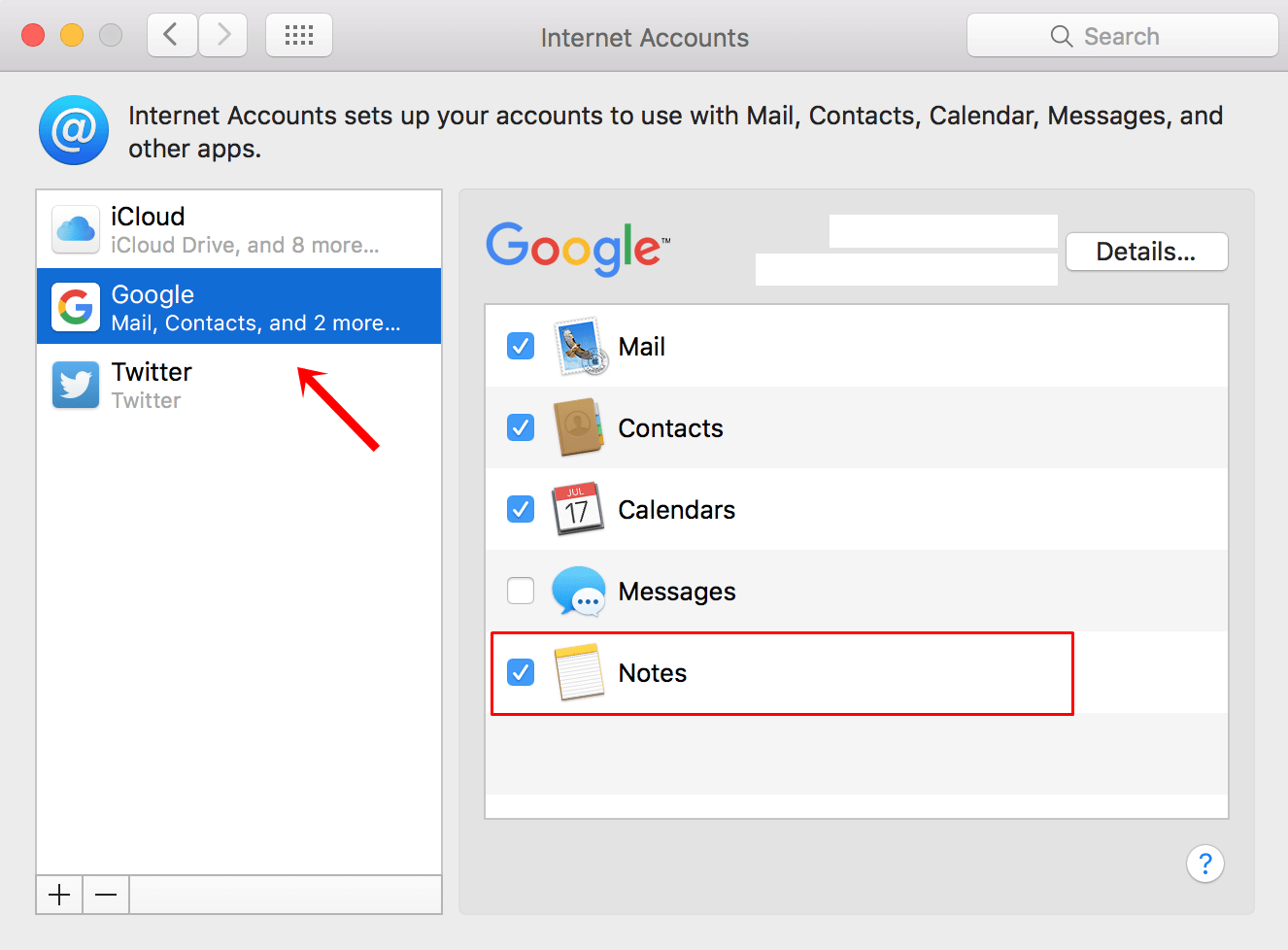 Синхронизация заметок с Google на macOS