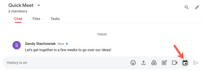 Нажмите кнопку создания события в полном представлении чата