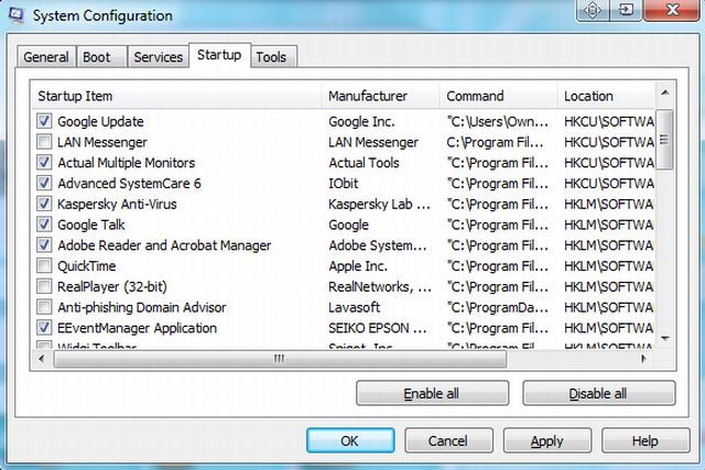 Список автозагрузки после отключения лишних пунктов — пример чистки