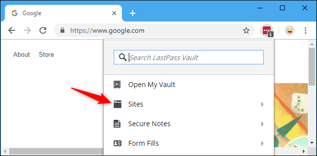 Форма добавления сайта в LastPass