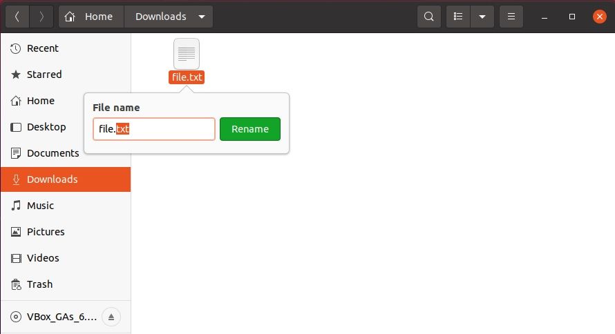 переименование файла в графическом менеджере на Ubuntu