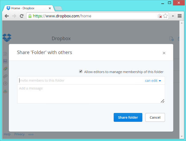 Общий доступ к папке в Dropbox между людьми