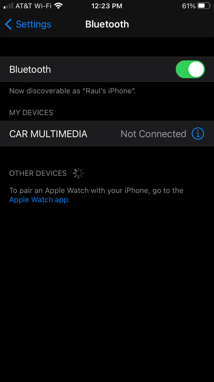 Экран настроек Bluetooth на iPhone