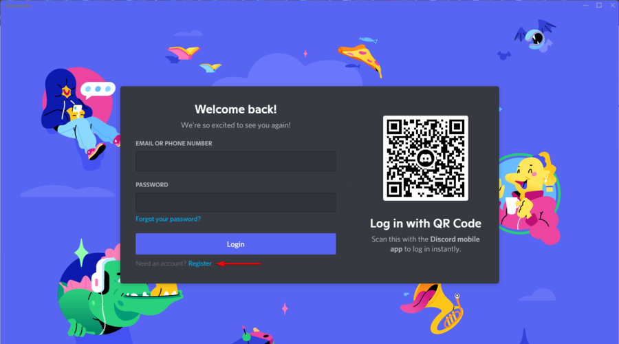 Кнопка регистрации Discord