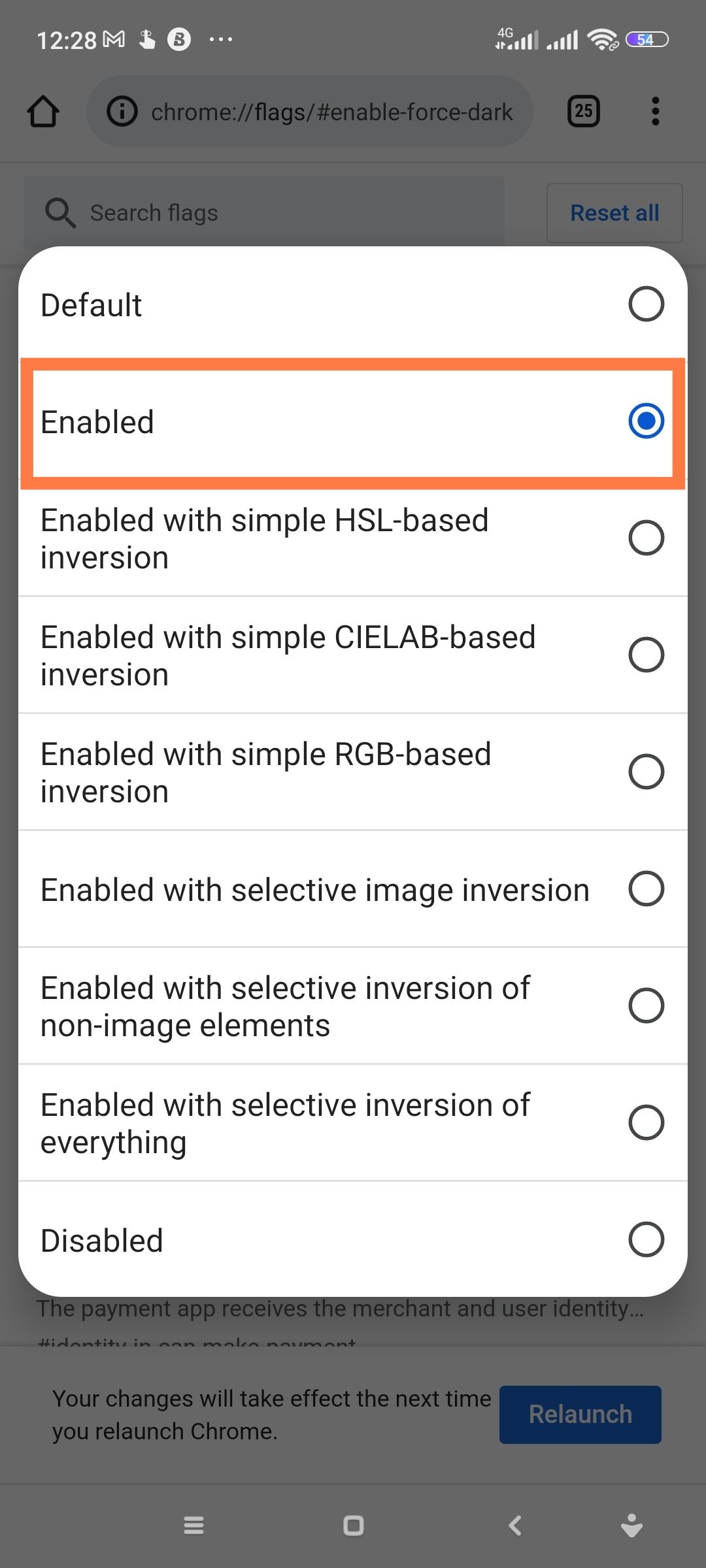 Option to force web content to display with dark mode on chrome