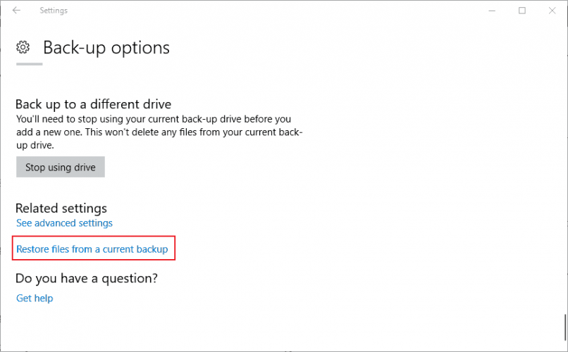 Восстановление файлов через File History