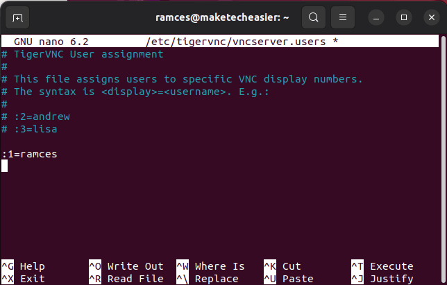 Добавление нового пользователя в vncserver.users