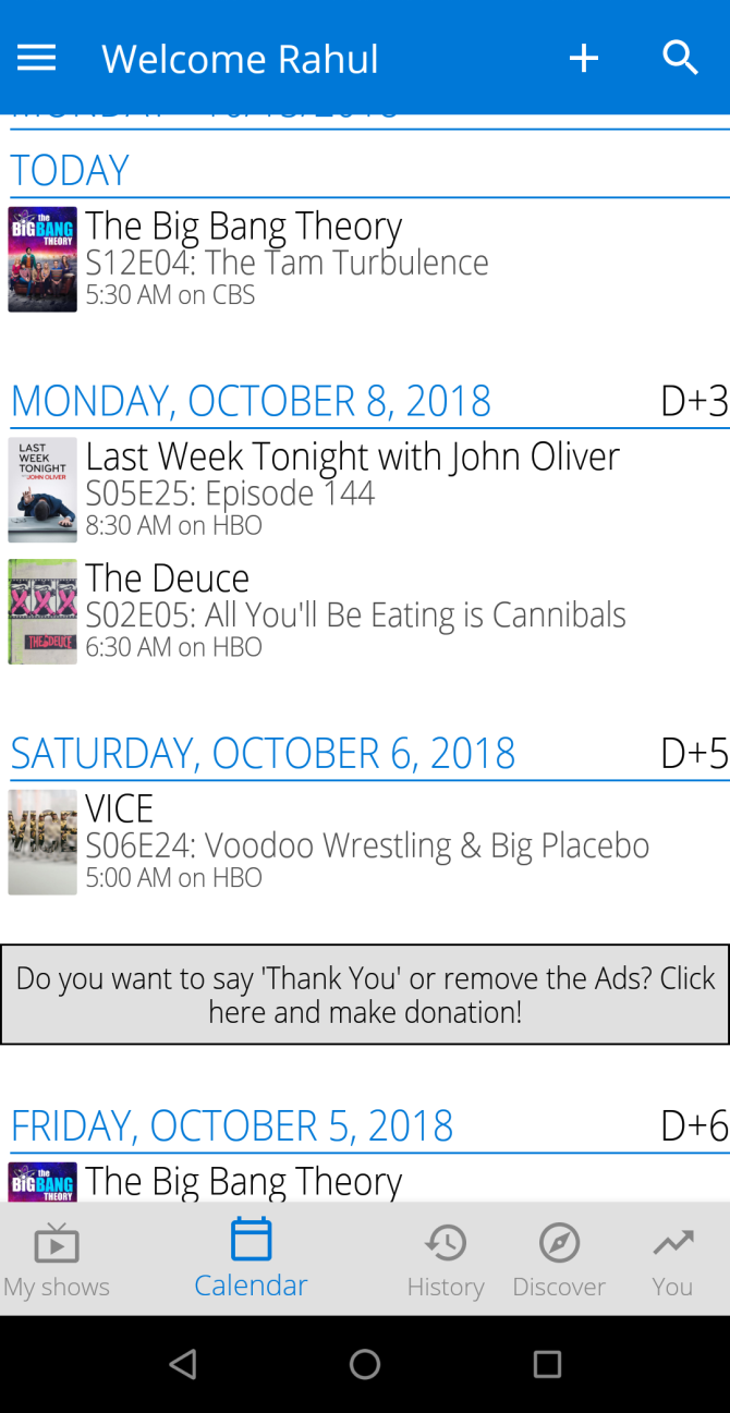 Календарь в TV Show Tracker — расписание