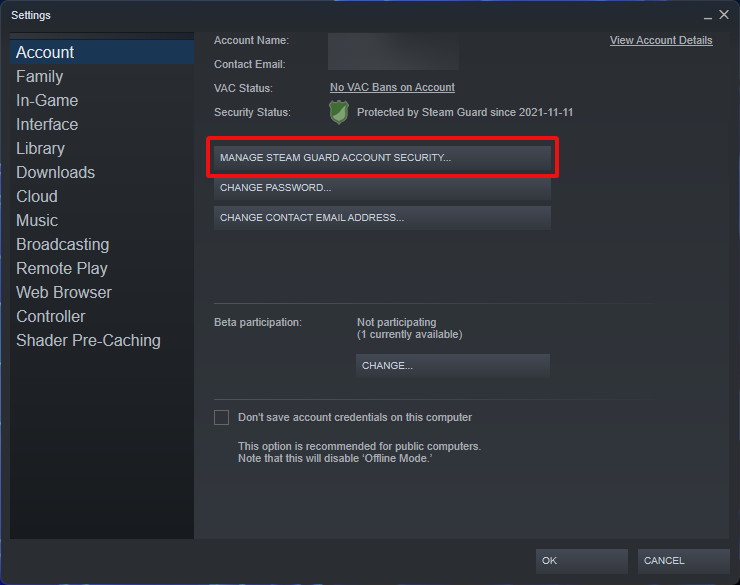 manage steam guard account security