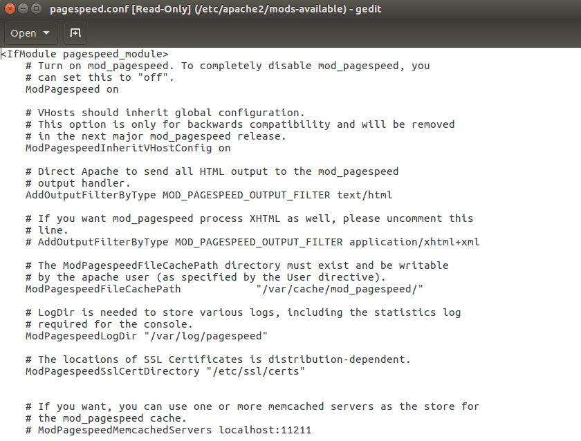 Файл конфигурации PageSpeed