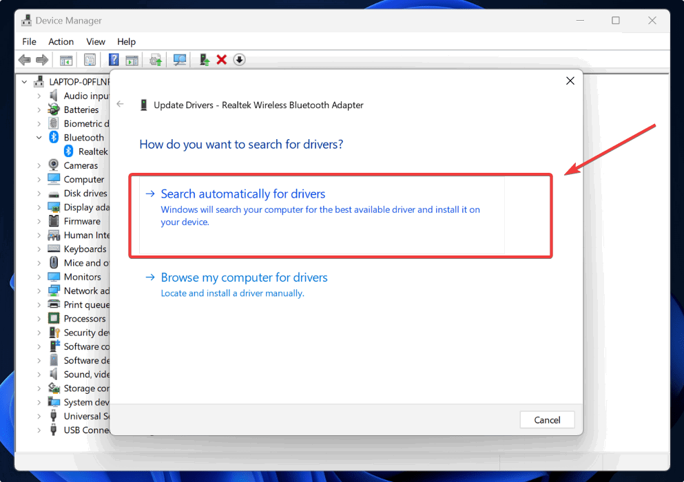 Опция поиска драйверов автоматически в Диспетчере устройств