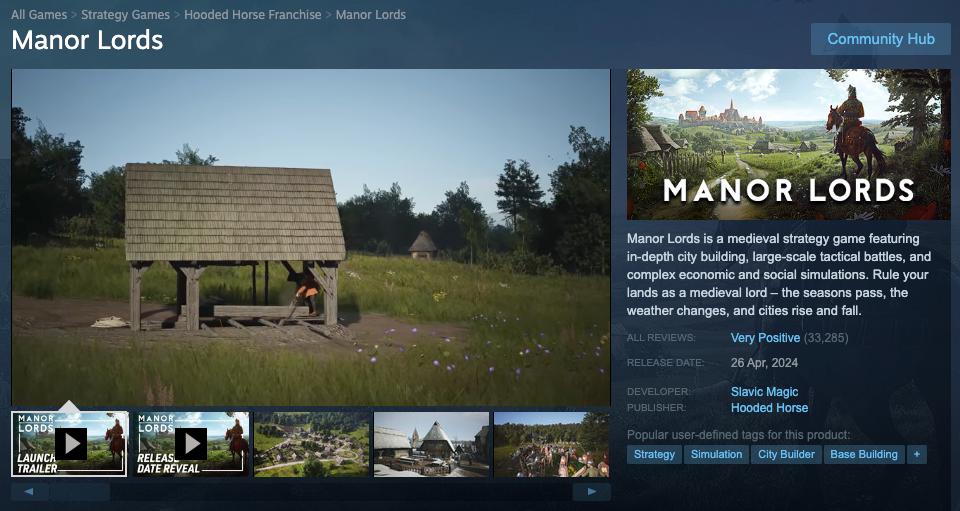 Страница магазина с ранним доступом Manor Lords.