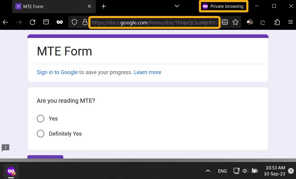 Тестирование Google Формы в режиме инкогнито