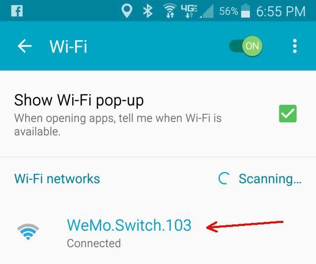 Процесс настройки WeMo через мобильное приложение