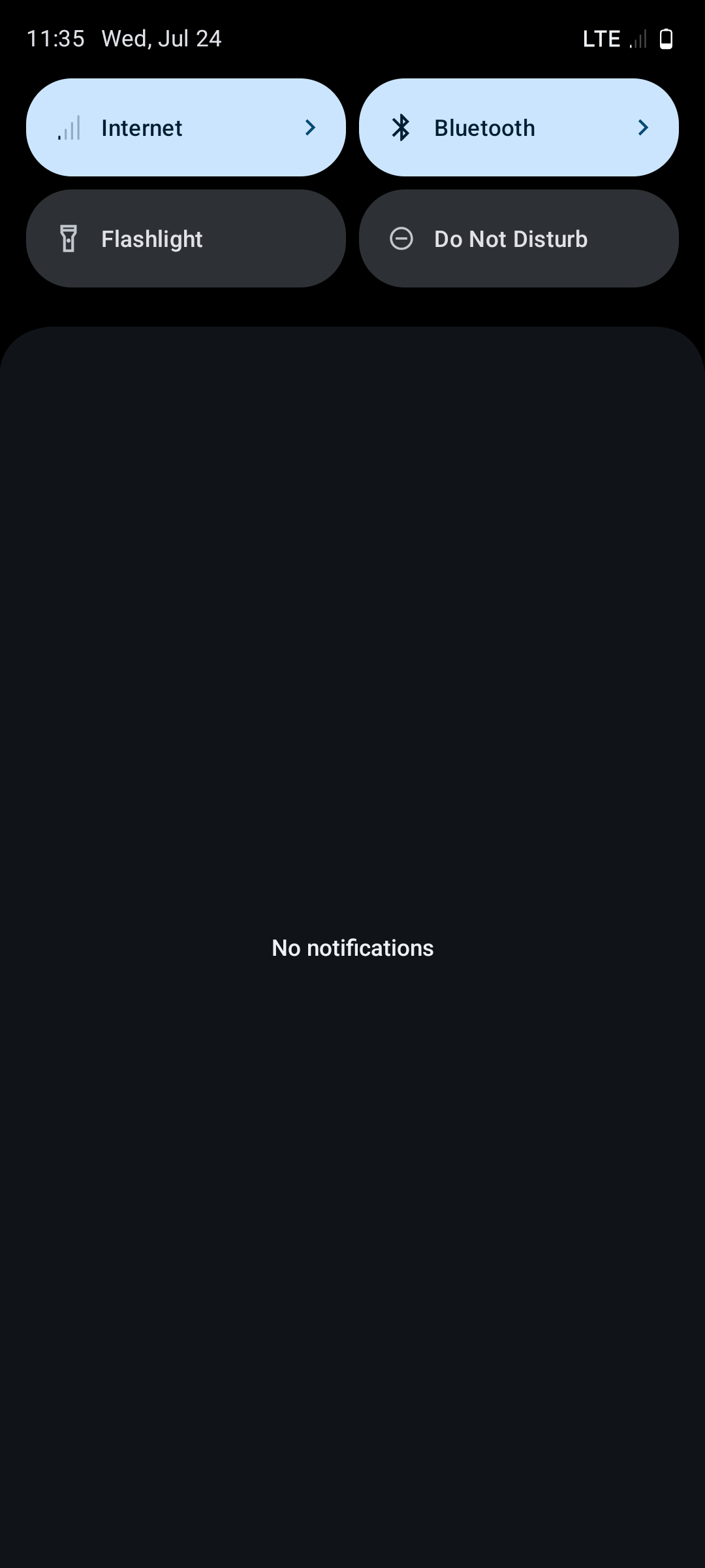 Шторка уведомлений LineageOS без уведомлений.