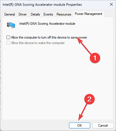 Отключение разрешения на отключение устройства для экономии энергии