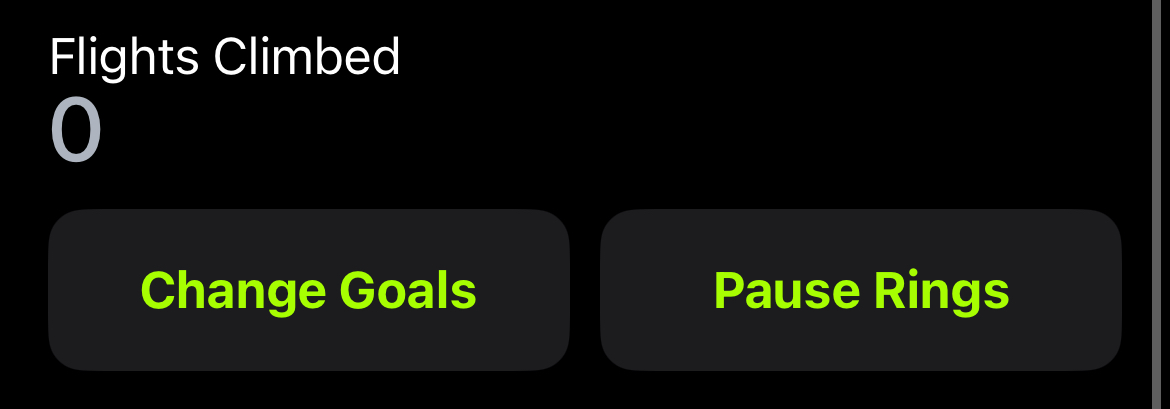 Кнопка «Приостановить кольца» в приложении «Фитнес» на iPhone.