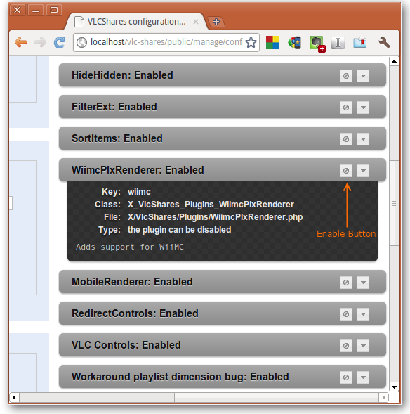 Панель конфигурации WiiMC Support с включенными опциями