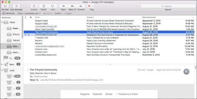 Классический вид Apple Mail после включения