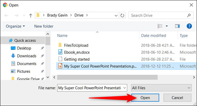 Контекстное меню Google Диска: Открыть с помощью → Google Презентации