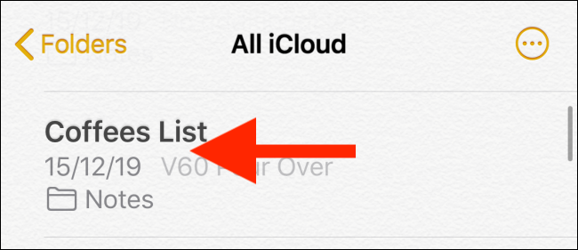 Сдвиньте заметку влево, чтобы увидеть дополнительные опции
