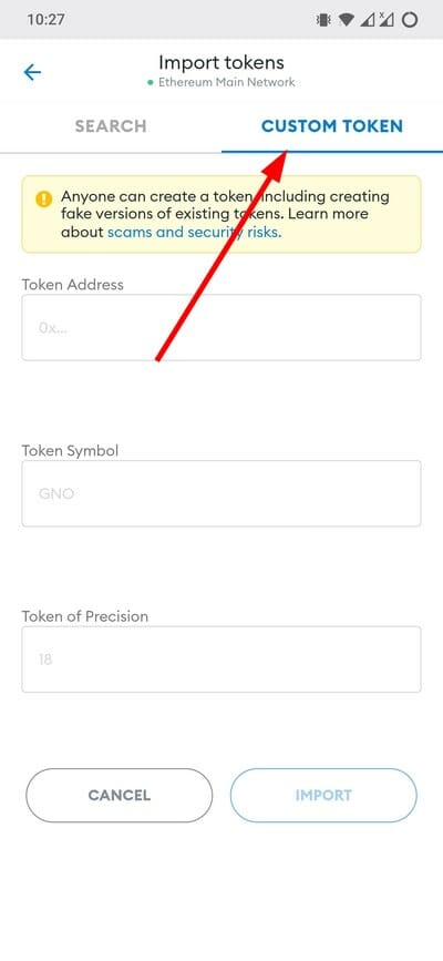 Пользовательский токен в мобильном MetaMask