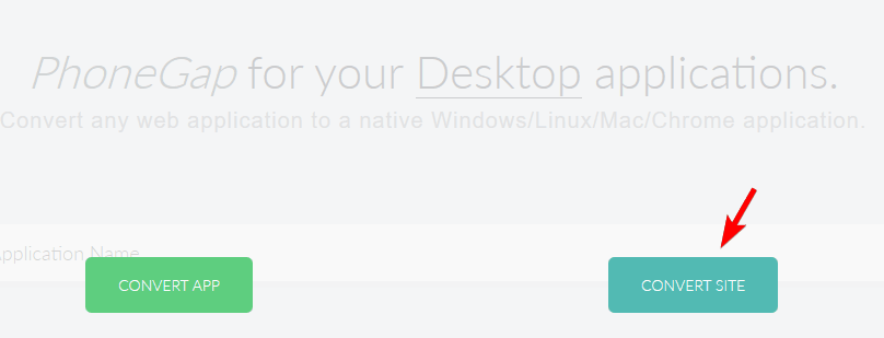 Кнопка Convert Site на WebDGap