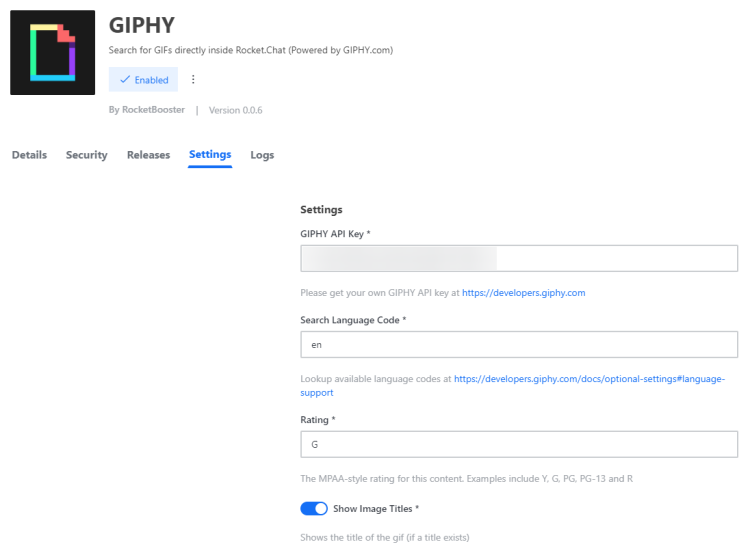 Настройка GIPHY в Rocket.Chat