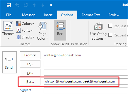 Поле Bcc добавлено в окно сообщения