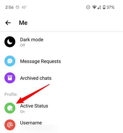 Откройте раздел Active Status в настройках профиля Messenger