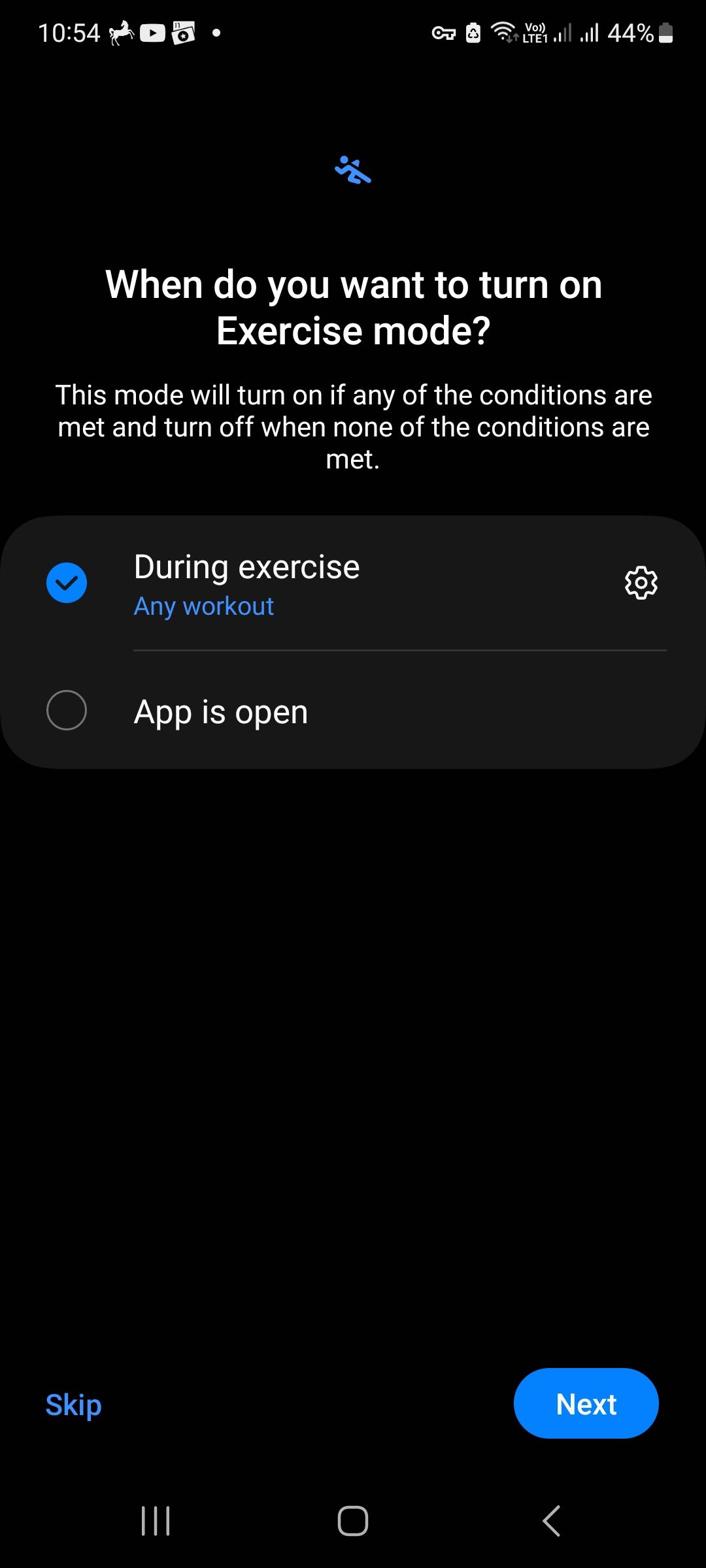 Экран настроек режимов на Samsung Galaxy