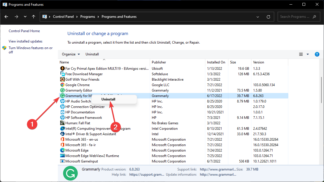 Программа Zoom в списке приложений и пункт Uninstall